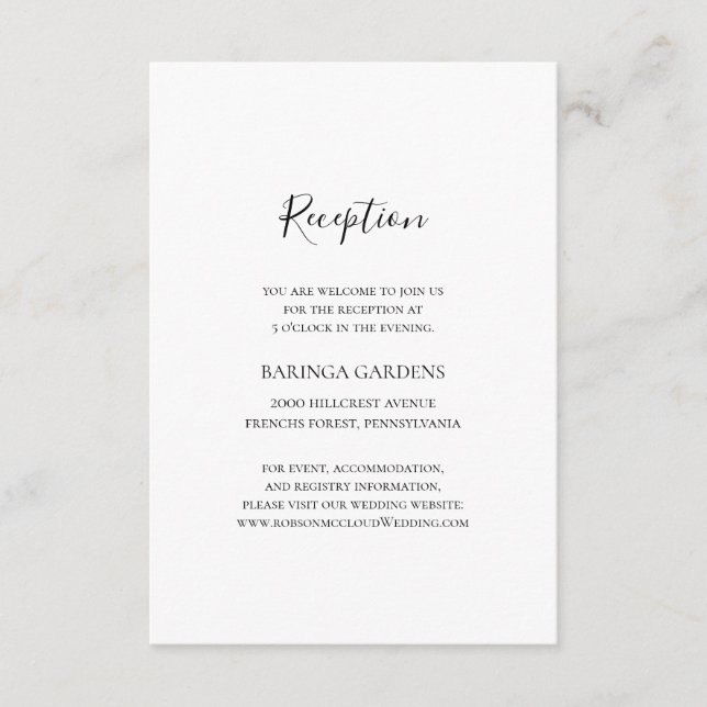 Informações Cartão de Recepção Elegante Simples (Frente)