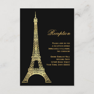 Informações Cartão de Recepção Preto e Dourado da Torre Eiffel