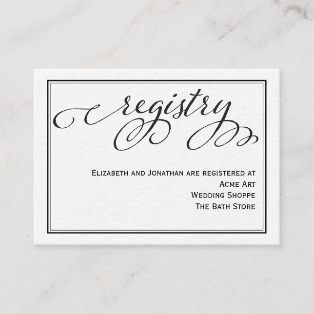 Informações Cartão de Registro de Casamento de Script de Calig (Frente)