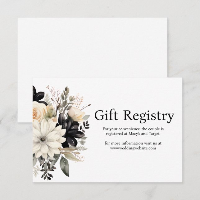 Informações Cartão de Registro de Casamento Preto e Branco (Frente/Verso)