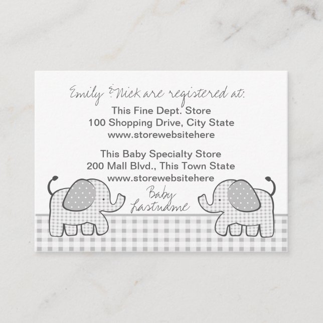 Informações Cartão de Registro Gingham Elephant Gift (Frente)