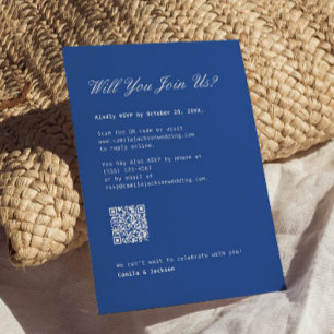 Informações Cartão de Resposta de Casamento Azul Cobalto Códig