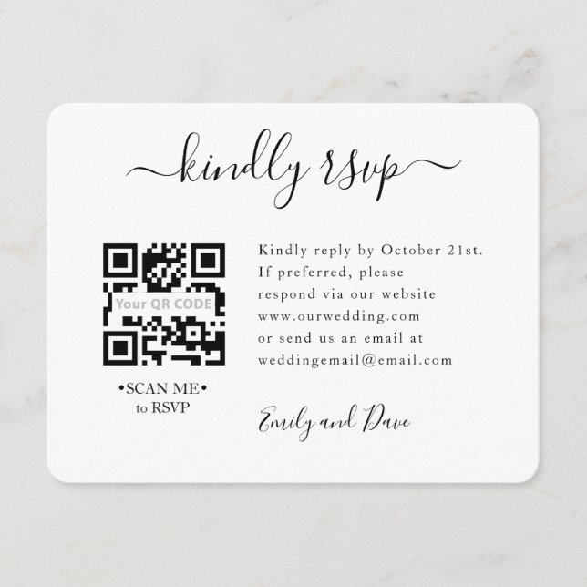 Informações Cartão de Resposta de Casamento com Código QR (Frente)