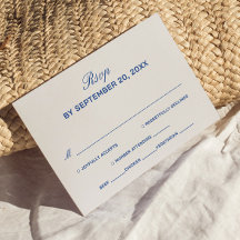 Cartão de Resposta de Casamento em Marfim e Azul M