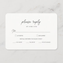 Cartão de Resposta de Casamento Minimalista Preto