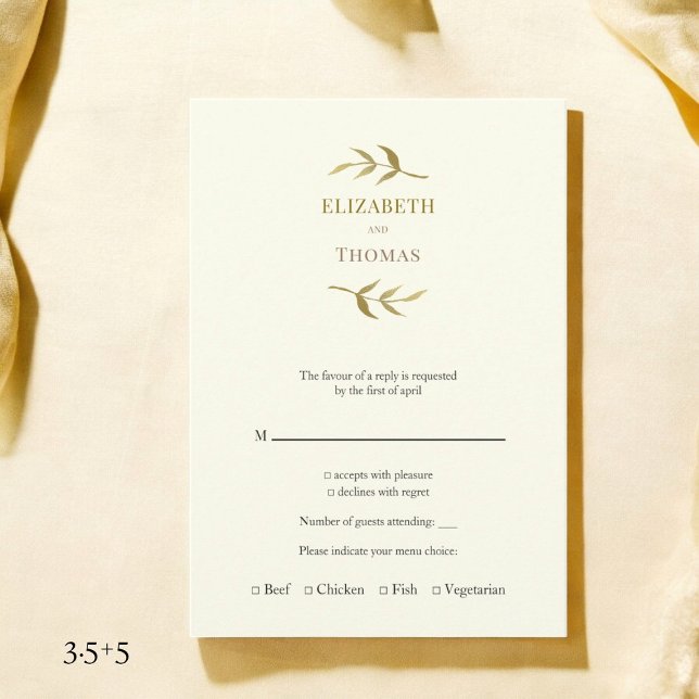 Informações Cartão de resposta de casamento moderno tradiciona (moder vertical ivory and gold wedding rsvp card with monogram name placements )