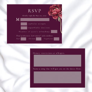 Informações Cartão de Resposta de Casamento Peônia Borgonha co