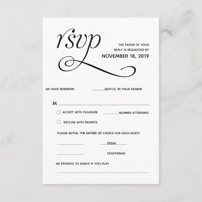 Informações Cartão de Resposta de RSVP Clássico Elegante (Frente)