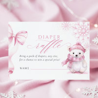 Cartão de Rifa de Fraldas de Urso Polar Rosa
