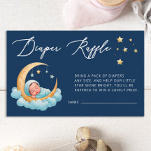Cartão de Rifa de Fraldas Navy Celestial Moon Baby