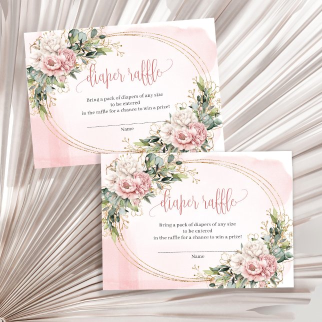 Informações Cartão de Rifas de Chás de Bebê com Flores e Folha (Blush Pink Floral Greenery Baby Shower Raffle Card)