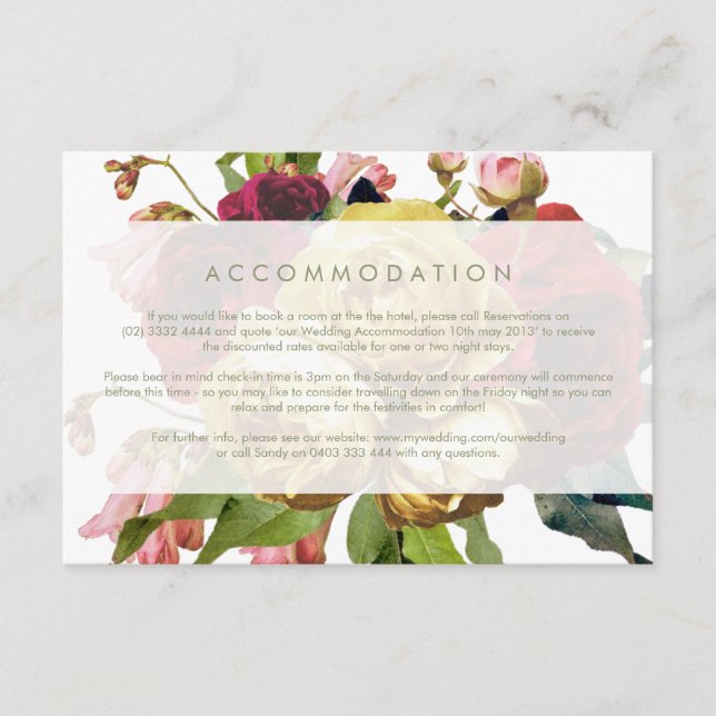 Informações Cartão de Rosa de Casamento do Jardim Inglês (Frente)