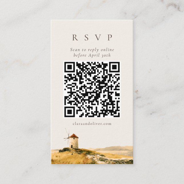 Informações Cartão de RSVP com Código QR de Moinho de Vento em (Frente)