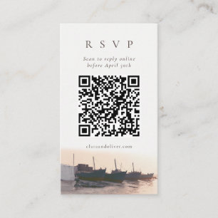 Informações Cartão de RSVP de Casamento à Beira-Mar com QR nas