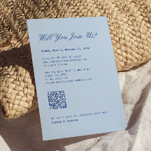 Cartão de RSVP de Casamento Azul Frio Código Qr