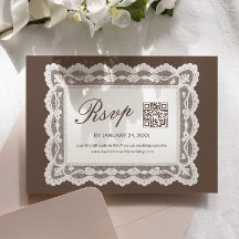 Cartão de RSVP de Casamento com Código QR de Renda