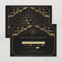 Cartão de RSVP de Casamento Gold Sun e Moon Tarot