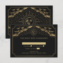Informações Cartão de RSVP de Casamento Gold Sun e Moon Tarot
