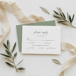 Informações Cartão de RSVP de Casamento Minimalista Verde Botâ