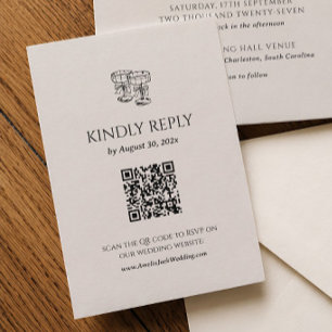 Informações Cartão de RSVP de Casamento Old Money com Código Q
