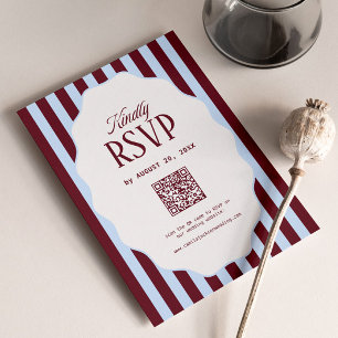 Informações Cartão de RSVP de Casamento Retro Azul e Borgonha