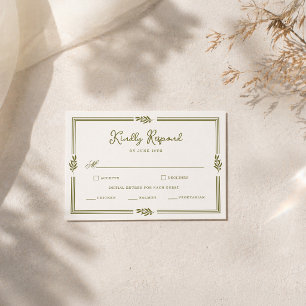 Informações Cartão de RSVP de casamento verde oliva elegante t