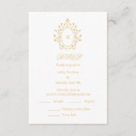 Informações Cartão de RSVP dourado com monograma e 2 opções de