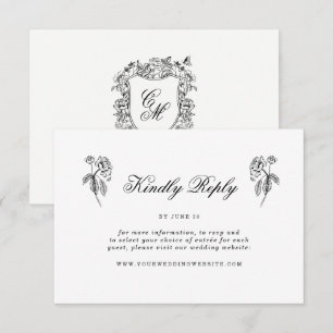 Informações Cartão de RSVP Online de Casamento com Brasão Flor
