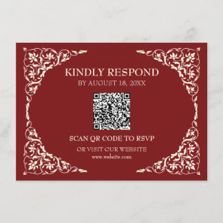 Informações Cartão de RSVP QR em Rubi Profundo