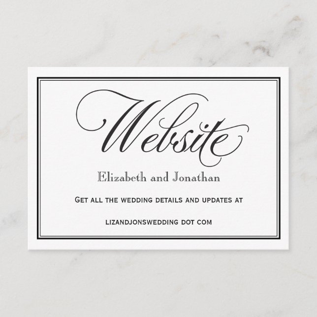 Informações Cartão de Site de Casamento de Script Branco e Pre (Frente)