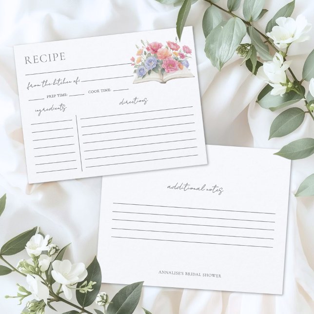 Informações Cartão de Solicitação de Receita para Chá de Noiva (Book Bridal Shower Recipe Request Card)