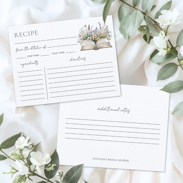 Informações Cartão de Solicitação de Receita para Chá de Panel (Book Bridal Shower Recipe Request Card)