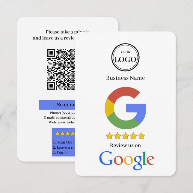 Informações Cartão de Visita com Link de QR Code para Avaliaçã (Frente/Verso)