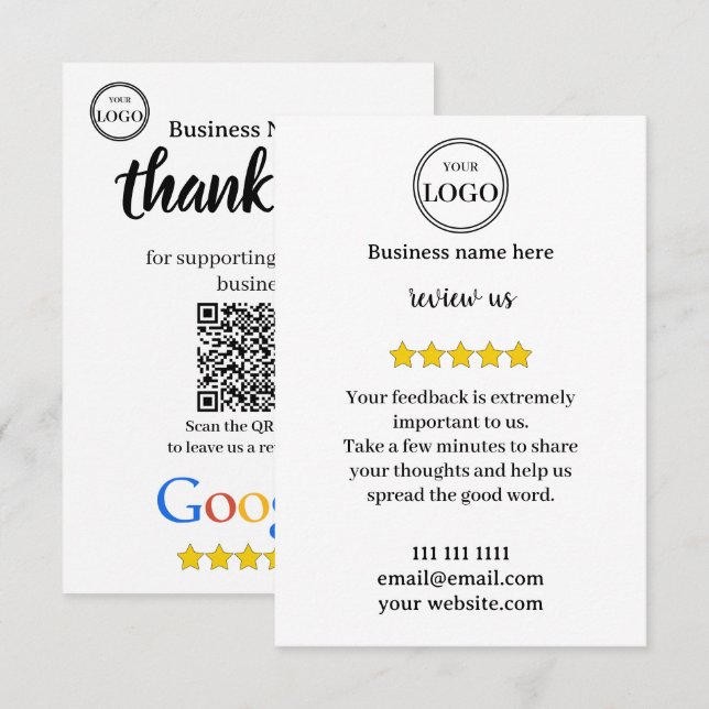 Informações Cartão de Visita com Link de QR Code para Avaliaçã (Frente/Verso)