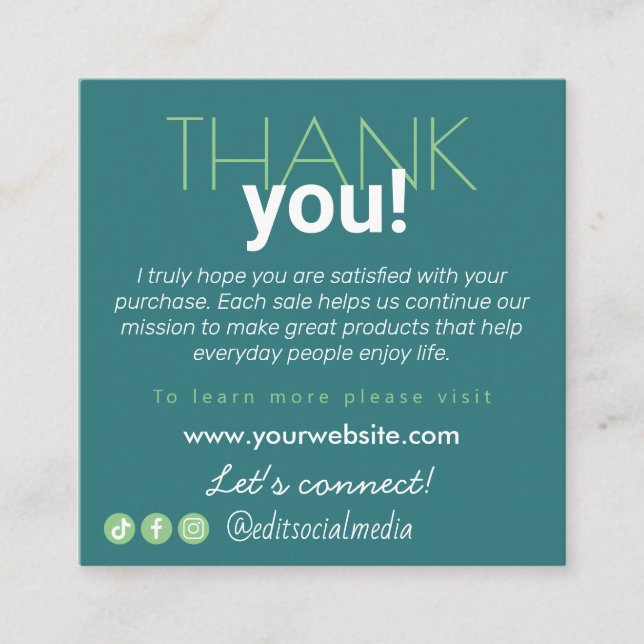 Informações Cartão de visita de Apreciação do Cliente (Frente)