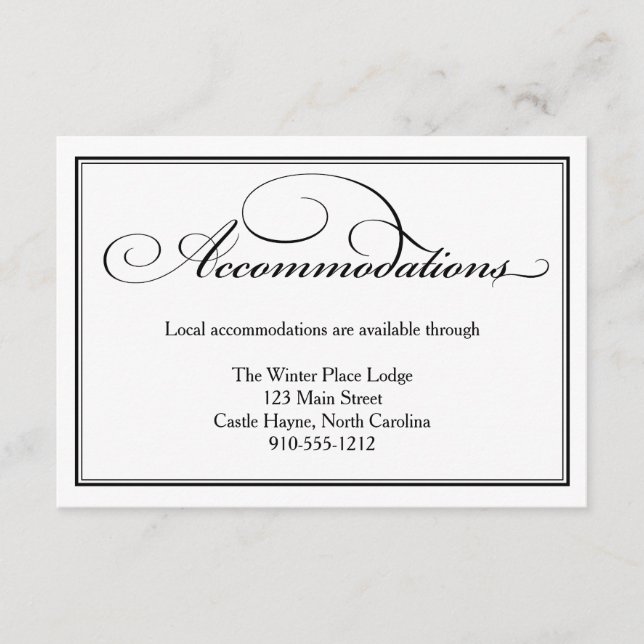 Informações Cartão Detalhado de Alojamentos de Casamento Preto (Frente)