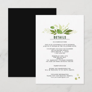 Informações Cartão Detalhado de Casamento Botânico Preto Verde