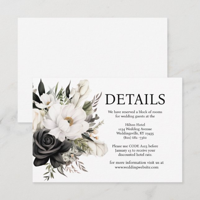 Informações Cartão do gabinete de detalhes do casamento preto  (Frente/Verso)