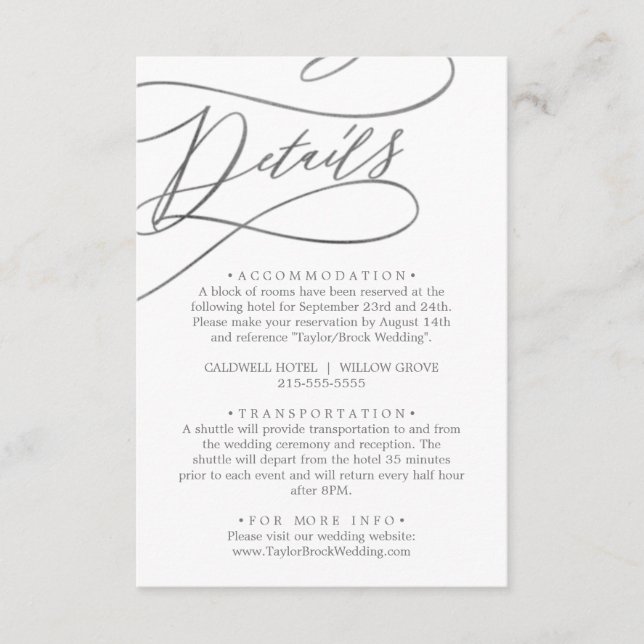 Informações Cartão do receptáculo de detalhes da caligrafia de (Frente)