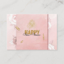 Cartão Floral de Ano Novo Rosa e Dourado Elegante