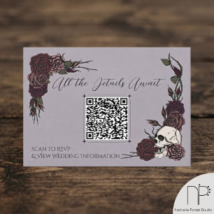 Informações Cartão Floral de Crânio e Código QR em Tinta e Plu