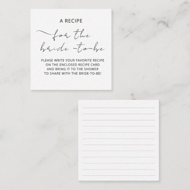 Informações Cartão Incluso "UMA RECEITA" para o chá de noiva (Frente/Verso)