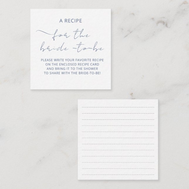 Informações Cartão incluso "UMA RECEITA" para o chá de noiva (Frente/Verso)