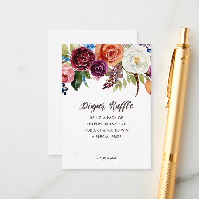 Informações Cartão Raffle de Fralda de Blooms de Autumn Boho (Frente/Verso In Situ)