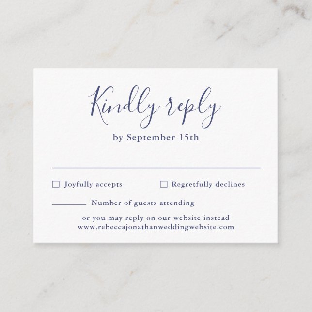 Informações Cartão RSVP Azul de Casamento Azul de Marinho Míni (Frente)