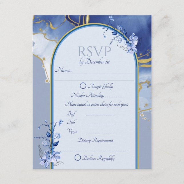 Informações Cartão RSVP de Casamento Azul Aqua Marble Moderno (Frente)