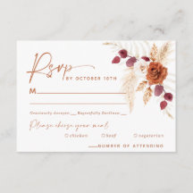 Cartão RSVP de Casamento Boho Pampas Terracotta
