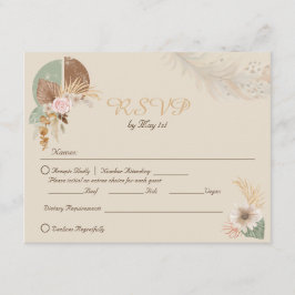 Informações Cartão RSVP de Casamento de Boho Beige Classy Feat