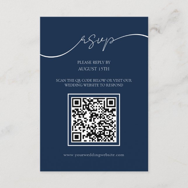 Informações Cartão RSVP de Casamento de Código QR Azul de Mari (Frente)
