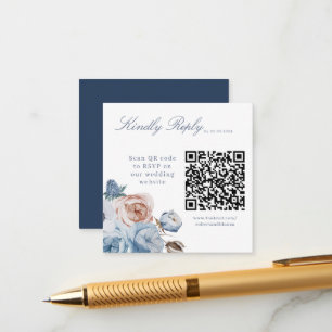 Informações Cartão RSVP de Casamento de Código QR Azul Dusty